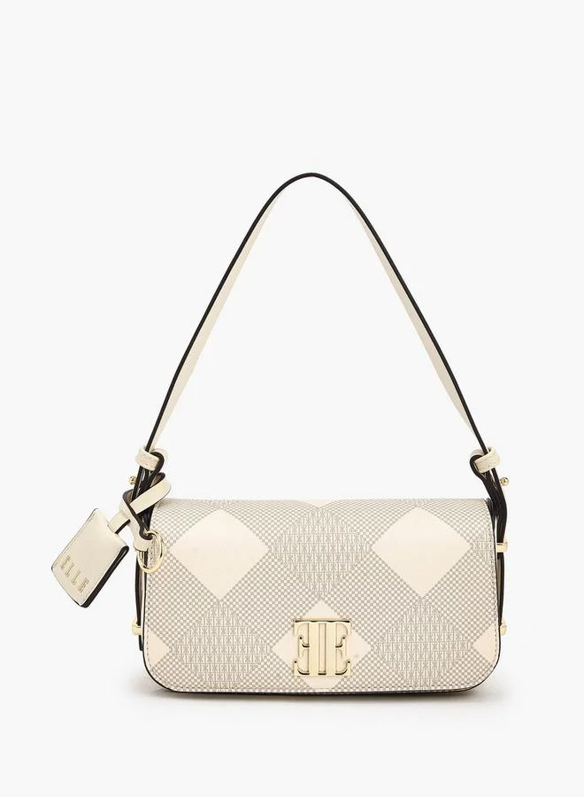 ELLE Checked Shoulder Bag with Flap Closure